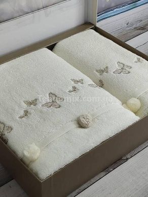 Полотенца с помпонами Pupilla Sila butterfly krem Пенье набор 2шт