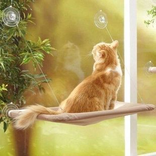 Лежанка для кішок на вікно з присосками Window Mounted Cat Bed Бежева