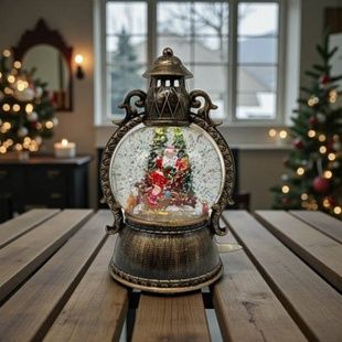 Новогодний ночник Винтажный фонарь круглый с Сантой возле Елки XMAS WDL-2103А Коричневый
