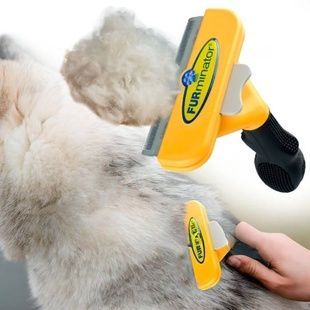 Фурмінатор для чищення вовни для котів та собак леза 4,5 см з кнопкою FURminator Жовтий