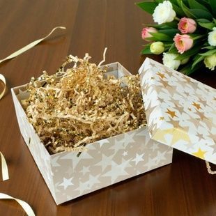 Коробка упаковочная подарочная Звезды L-20*20*9.5см BOX-2383 Белая с принтом