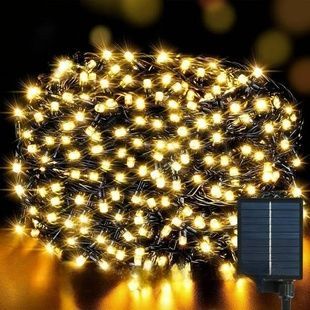 Гірлянда вулична із сонячною панеллю 50м 500LED Зелений провід, тепле світло