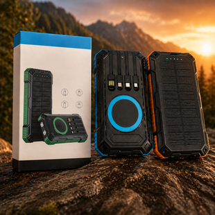 Power Bank із сонячною панеллю та кабелями для зарядки Type-C, Lightning, Micro USB 50000 mAh Чорний з помаранчевим