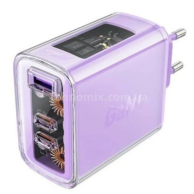 Сетевое зарядное устройство для ACEFAST A45 Sparkling series PD65W GaN (2*USB-C+USB-A) charger Purple alfalfa