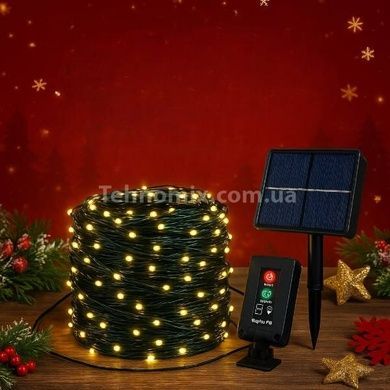 Гирлянда уличная с солнечной панелью 50м 500LED Зеленый провод, теплый свет