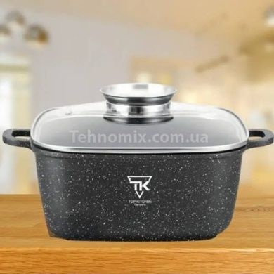 Каструля квадратна з антипригарним покриттям та кришкою 24см 4,5л Тор Kitchen ТК00055 Чорна