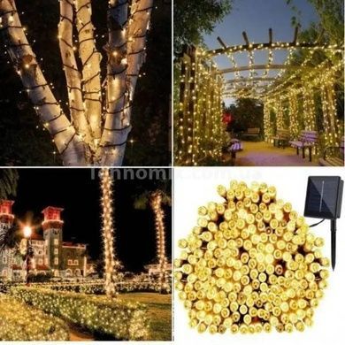 Гірлянда вулична із сонячною панеллю 100м 1000LED Чорний провід, тепле світло