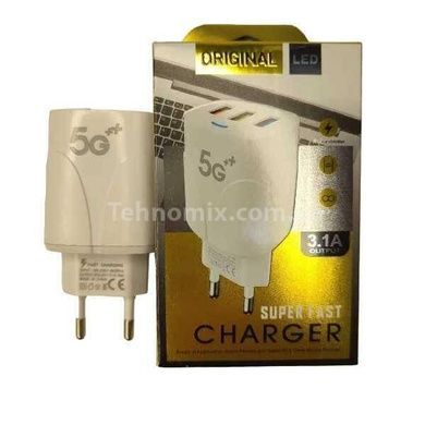 Адаптер Super Charge 220v на 3 USB 3.1А Белый