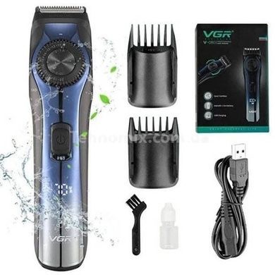 Машинка для стрижки волосся акумуляторна з LED дисплеєм VGR V-080 Синя