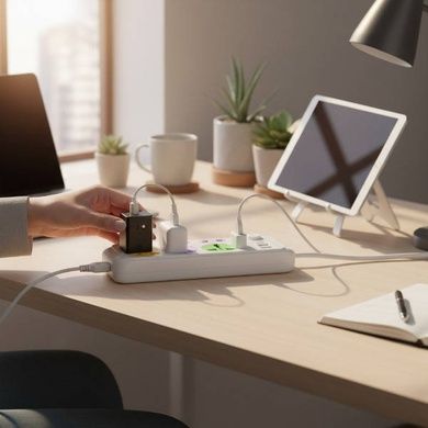 Подовжувач універсальний мережевий фільтр 2м 6&times;220В+3&times;USB Heinz Білий з різними кольорами