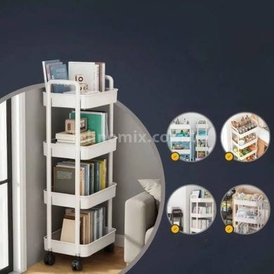 Этажерка напольная 4-ярусная на колесиках пластиковая Storage rack AND906 Белая