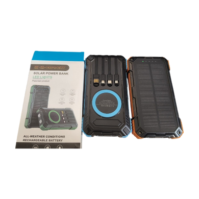 Power Bank із сонячною панеллю та кабелями для зарядки Type-C, Lightning, Micro USB 50000 mAh Чорний з помаранчевим