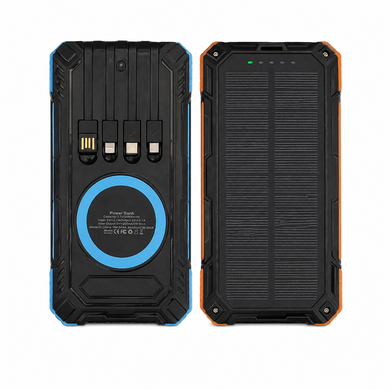 Power Bank із сонячною панеллю та кабелями для зарядки Type-C, Lightning, Micro USB 50000 mAh Чорний з помаранчевим