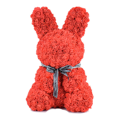 Кролик из роз 38 см Красный + подарочная упаковка