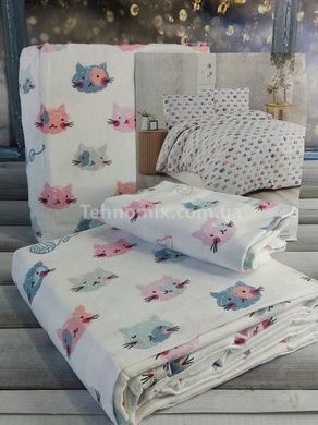Постельное белье Cotton collection Cats Фланель Хлопок Полуторный размер