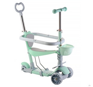 Детский самокат трехколесный Children's Scooter с родительской ручкой и бортиком Зеленый