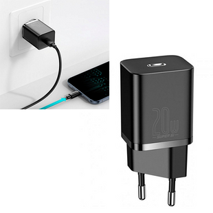 Мережевий зарядний пристрій Baseus Super Silicone PD Charger 20W (1Type-C) Чорний