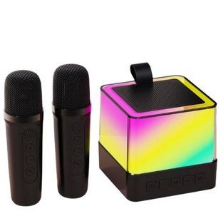 Колонка портативна із 2 караоке мікрофонами Bluetooth LED К18 Чорна
