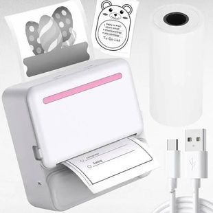 Принтер моментального друку + рулон термопапіру АРР Bluetooth C19 Білий з рожевим