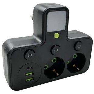 Розгалужувач із двома Євро-розетками та USB зарядним пристроєм AND F03 Чорний