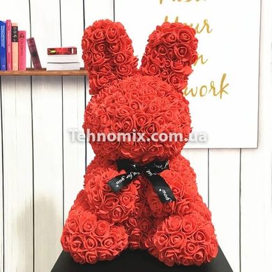 Кролик з троянд 38 см Червоний + подарункова упаковка