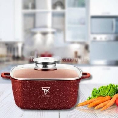 Кастрюля квадратная с антипригарным покрытием и крышкой 24см 4,5л Тор Kitchen ТК00055 Красная