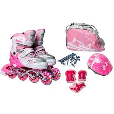 Ролики дитячі розсувні з повним комплектом захисту 30-33 Happy Pink Світло-рожеві