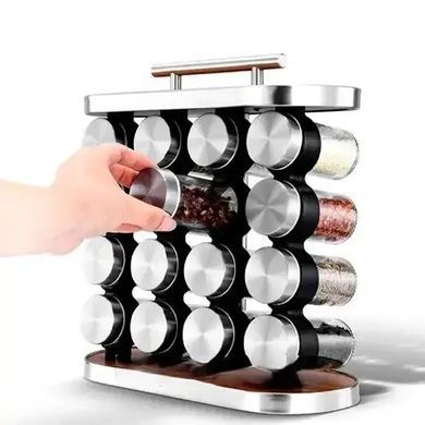 Карусель для специй 16 отсеков Stainless steel and wood Серебро