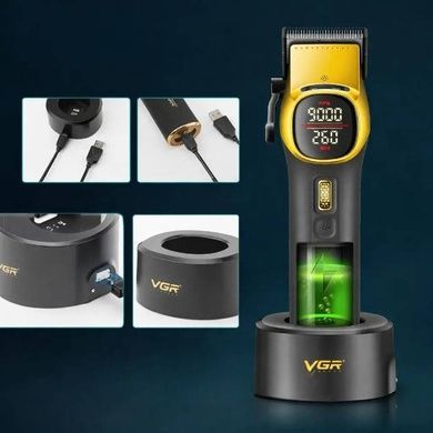 Машинка для стрижки аккумуляторная с 10 сменными насадками VGR V-885C GOLD Черная с золотым