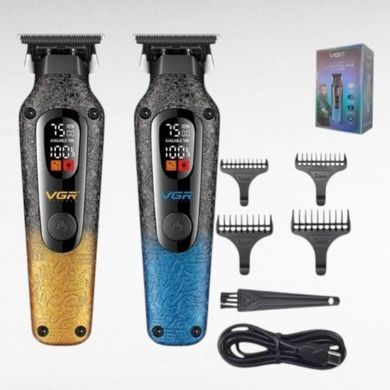Триммер с 4 сменными насадками 7500RPM, 1500mAh, LED-дисплеем VGR V-879T BLUE Черный с синим