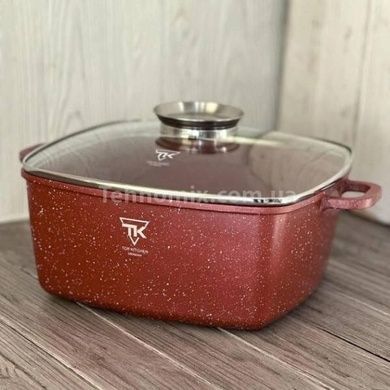 Кастрюля квадратная с антипригарным покрытием и крышкой 24см 4,5л Тор Kitchen ТК00055 Красная