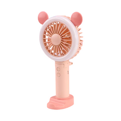 Ручной вентилятор с подсветкой RGB с ушками розовый