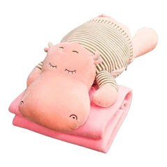 Мягкая игрушка подушка + плед 104*175см 3в1 Бегемотик Розовый