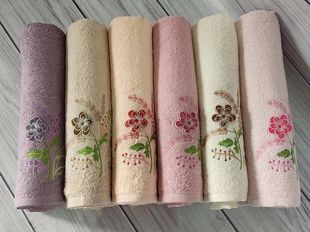 Рушники з 3D вишивкою Mame 3D Flowers 70х140см Махра набір 6шт
