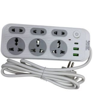Удлинитель универсальный сетевой фильтр 2м 6&times;220В (3&times;USB) 1303U Белый с серым