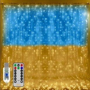 Гірлянда Штора прапор України з пультом USB 3*3 SFK-10