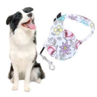 Повідець-рулетка 5м Retractable Dog Leash Білий з квітами ver 3