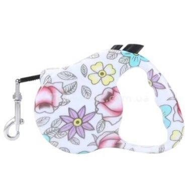 Повідець-рулетка 5м Retractable Dog Leash Білий з квітами ver 3