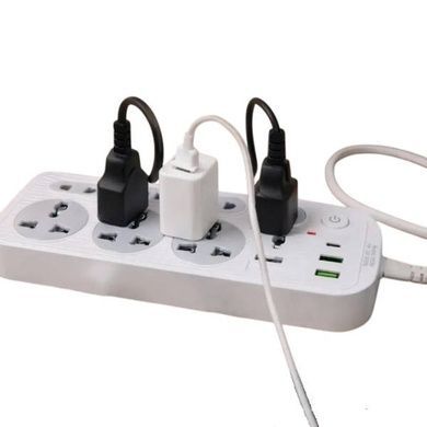 Подовжувач універсальний мережевий фільтр 2м 6&times;220В (3&times;USB) 1303U Білий із сірим
