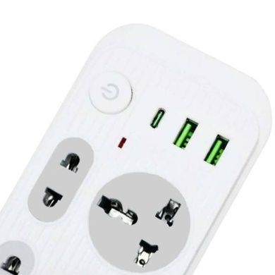 Подовжувач універсальний мережевий фільтр 2м 6&times;220В (3&times;USB) 1303U Білий із сірим