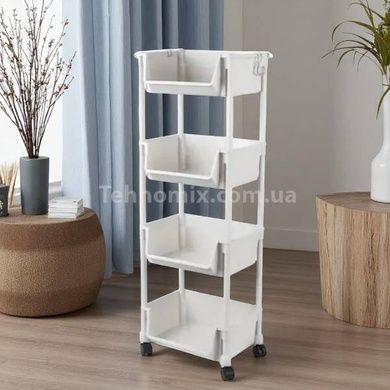 Этажерка органайзер на 4 полки напольная пластиковая на колесиках Storage rack 1226 Белая