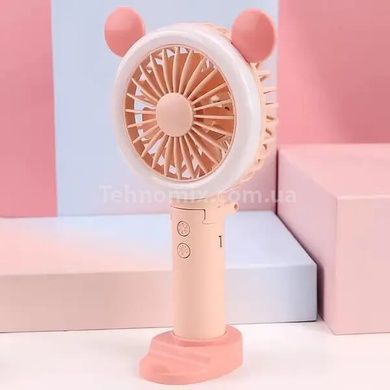 Ручной вентилятор с подсветкой RGB с ушками розовый