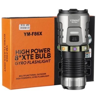 Ліхтар ручний акумуляторний підвищеної потужності пошуковий YEMAO YM-F86X 8XTE Сірий