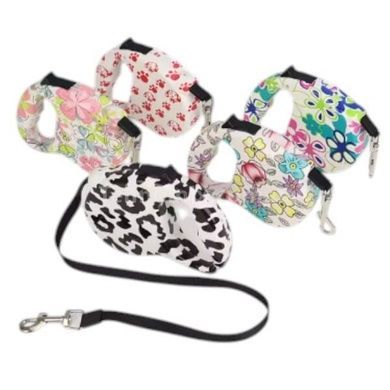 Повідець-рулетка 5м Retractable Dog Leash Білий з квітами ver 3