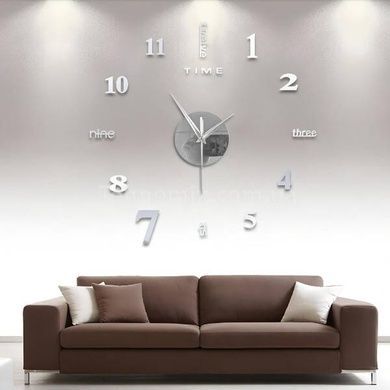 Великий настінний годинник 3D DIY CLOCK 50-90 см Silver
