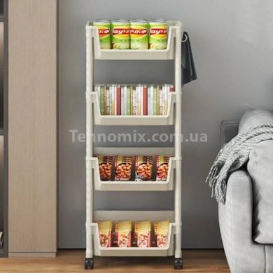 Этажерка органайзер на 4 полки напольная пластиковая на колесиках Storage rack 1226 Белая