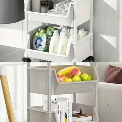 Этажерка органайзер на 4 полки напольная пластиковая на колесиках Storage rack 1226 Белая