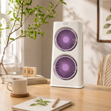 Вентилятор настільний Double-ended Spray Fan з LED підсвічуванням Білий