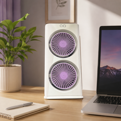 Вентилятор настільний Double-ended Spray Fan з LED підсвічуванням Білий