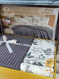 Постільна білизна літня Bio Cotton Antrasit Ранфорс (покривало вафельне) Євро розмір